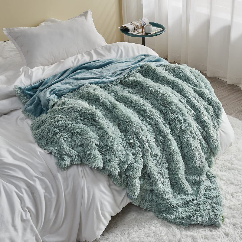 GONAAP Fuzzy Faux Fur Throw Blanket Twin Size Ice Blue Super Soft Cozy Plush Fuzzy Shaggy Blanket for Couch Sofa Bed (Ice Blue, Twin(60"x80")) - Image 3